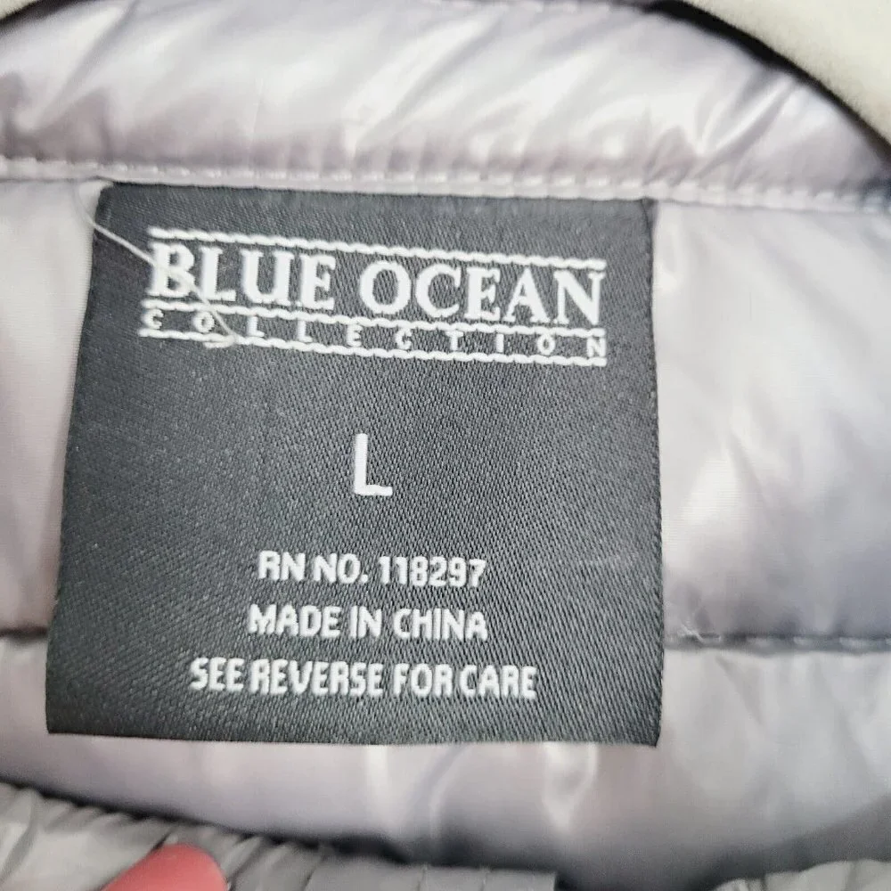 Vintage Blue Ocean Collection Puffer Vest Lightweight Liquid Gray Y2K Large NEW
